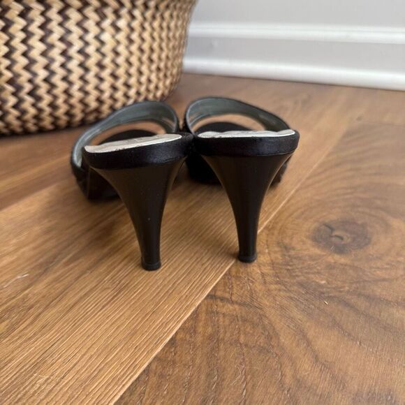 Nero Giardini Italy 3” Heel Mules Bling Logo Black Satin $270 39 - Picture 6 of 8